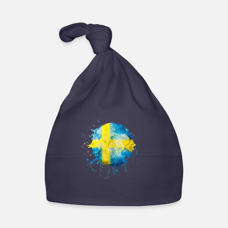 Le drapeau suédois comme une goutte de couleur - Bonnet bio Bébé - marine