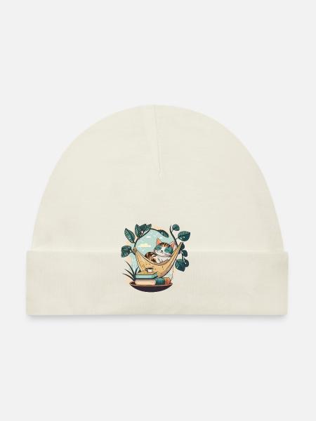 Cat Book Lover - Organic Baby Cap - navy - Front
