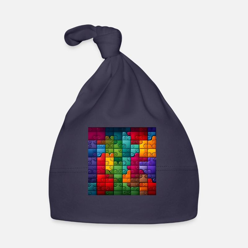 Colorful Rainbow Jigsaw Puzzle Pattern - Organic Baby Cap - navy