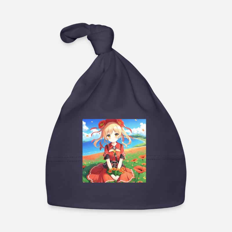 Motif de coquelicot Anume - Bonnet bio Bébé - marine