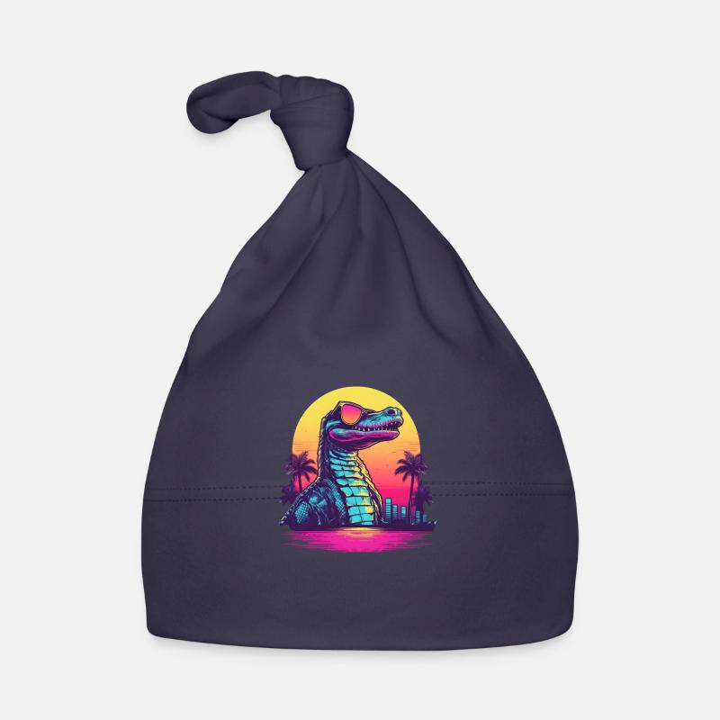Synthwave crocodile sunset Organic Baby Cap