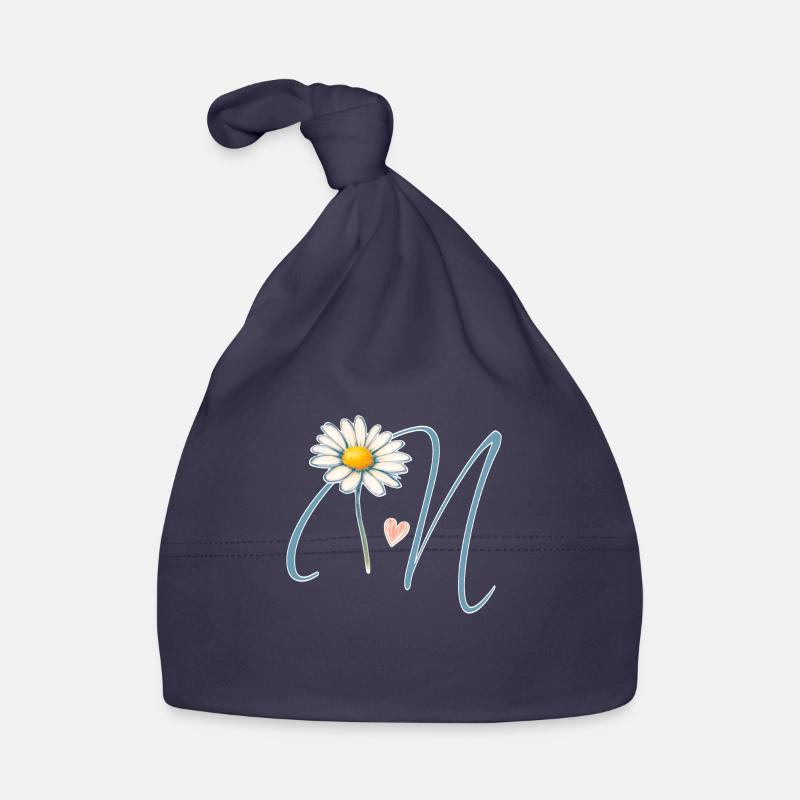 Buchstabe N Gänseblümchen Herz - Baby Bio-Mütze - Navy