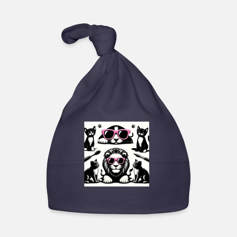 Lion et chat - Bonnet bio Bébé - marine