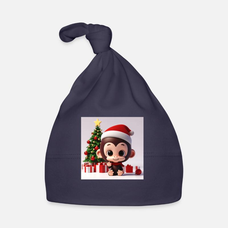 Singe tout mignon à Noël - Bonnet bio Bébé - marine