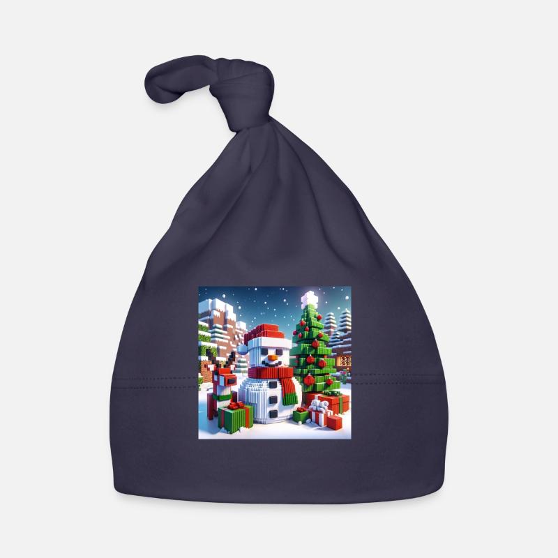 Bonhomme de neige pixel Noël - Bonnet bio Bébé - marine