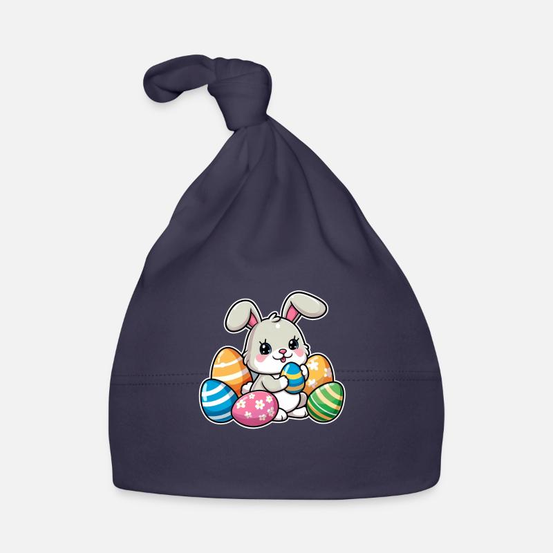 Big Egg Bunny - Organic Baby Cap - navy