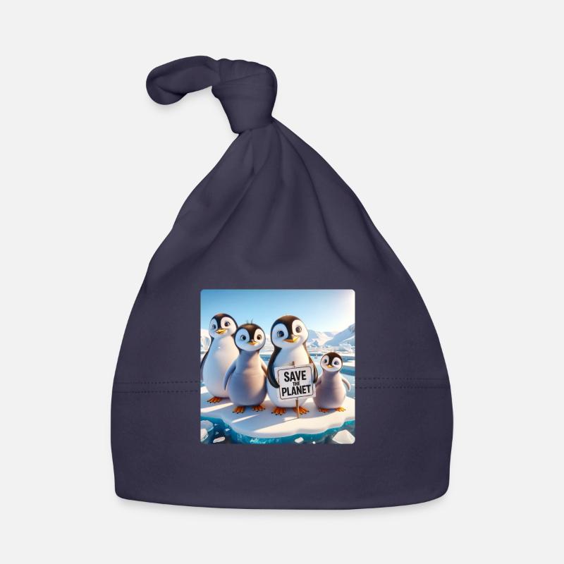 Famille de pingouins - Bonnet bio Bébé - marine
