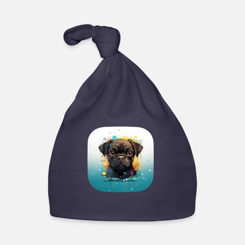 Niedlicher kleiner Mops Welpe Baby Bio-Mütze
