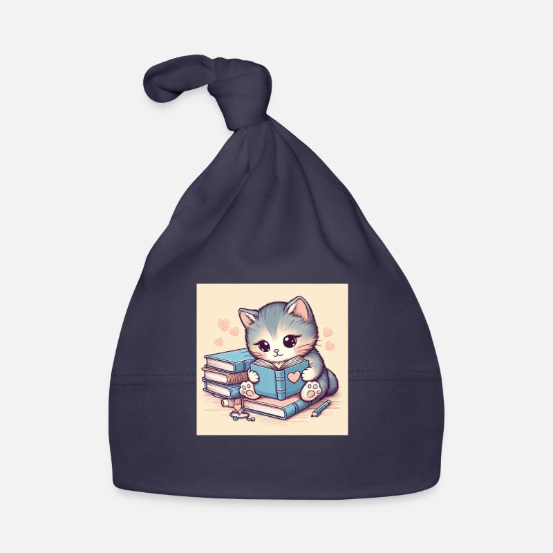 Chat avec des livres - Bonnet bio Bébé - marine