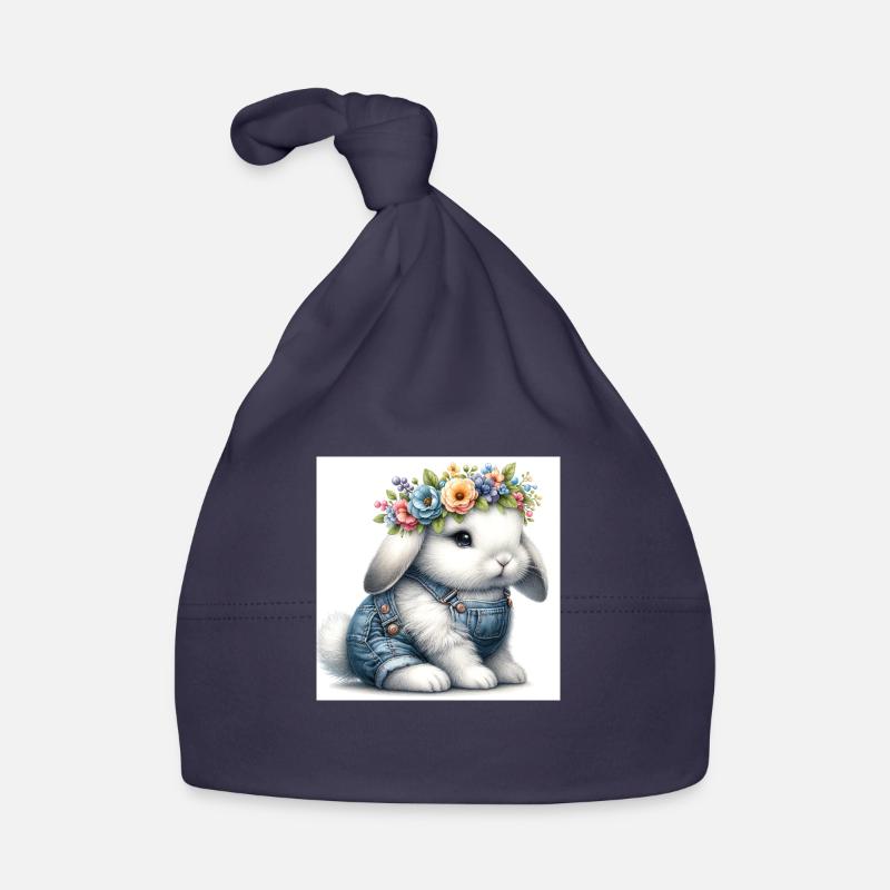Lapin de fleur 1 - Bonnet bio Bébé - marine
