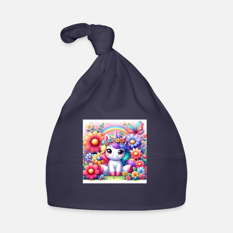 Licorne de dessin animé - Bonnet bio Bébé - marine