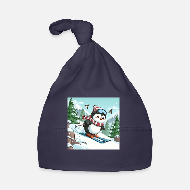 Pingouin de ski - Bonnet bio Bébé - marine