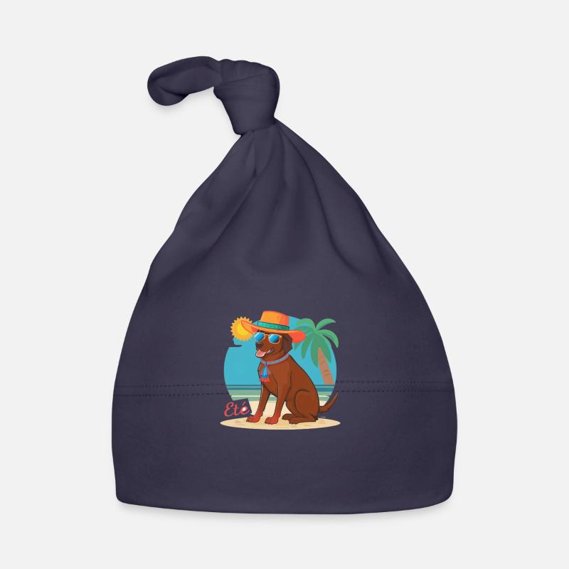 CHIEN A LA PLAGE - Bonnet bio Bébé - marine