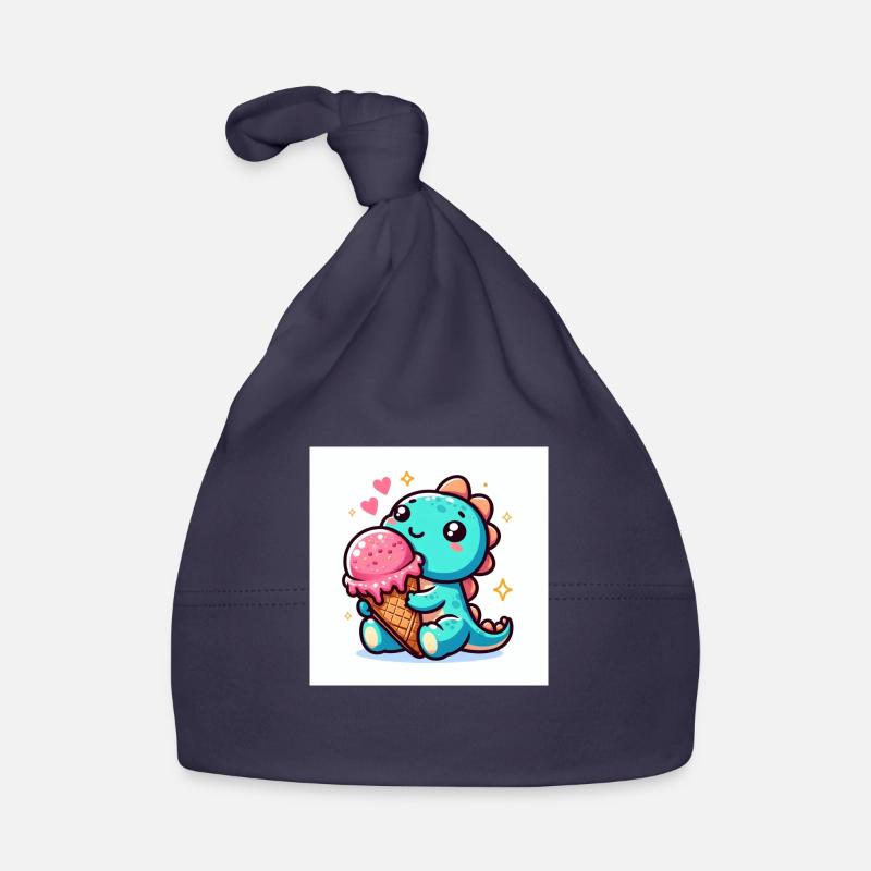 Dino turquoise petit avec cornet de crème glacée et coeurs Bonnet bio Bébé