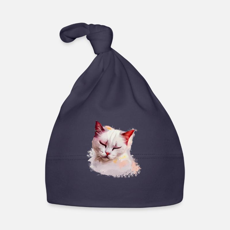 Cute White Cat Sleeping Tshirt Organic Baby Cap