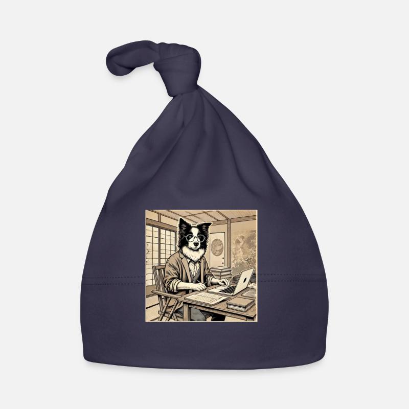 Border Collie am Schreibtisch - Ukiyo-e Stil Baby Bio-Mütze