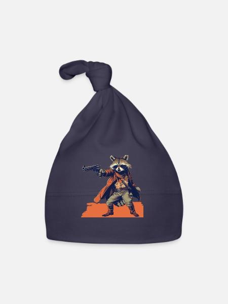 raccoon gunslinger - Organic Baby Cap - navy - Front