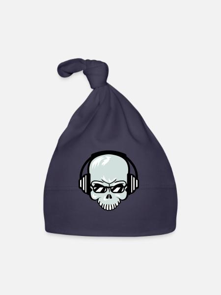 Schädel Skelett Totenkopf Horror Halloween Kopf - Baby Bio-Mütze - Navy - Vorne