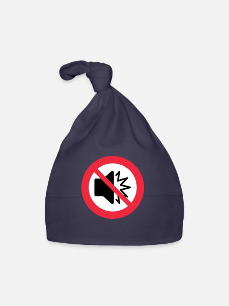 Kein Ton - stumm - stumm - nicht stören - Autismus - Baby Bio-Mütze - Navy - Vorne