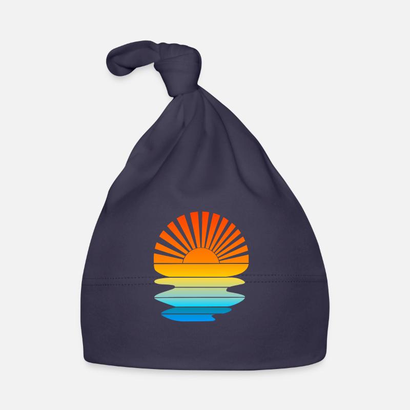 Coucher de soleil rétro avec vagues Bonnet bio Bébé