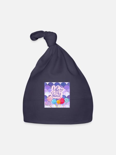 Life Is Sweet - Colourful Candy Lollipop Design - Organic Baby Cap - navy - Front
