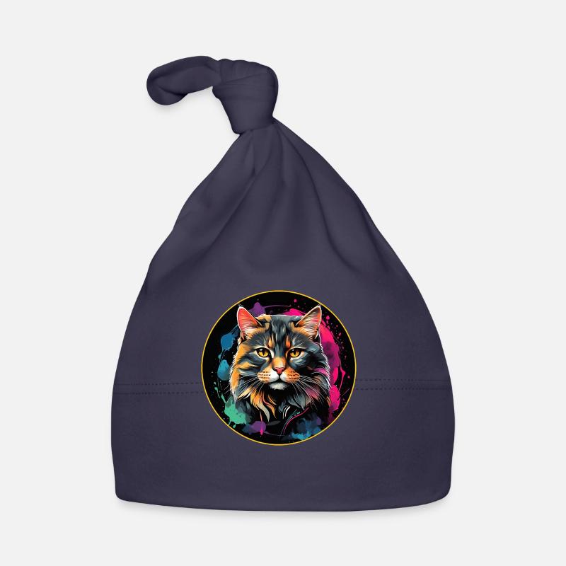 Portrait de chat mignon en technique d'aquarelle dans un cercle Bonnet bio Bébé