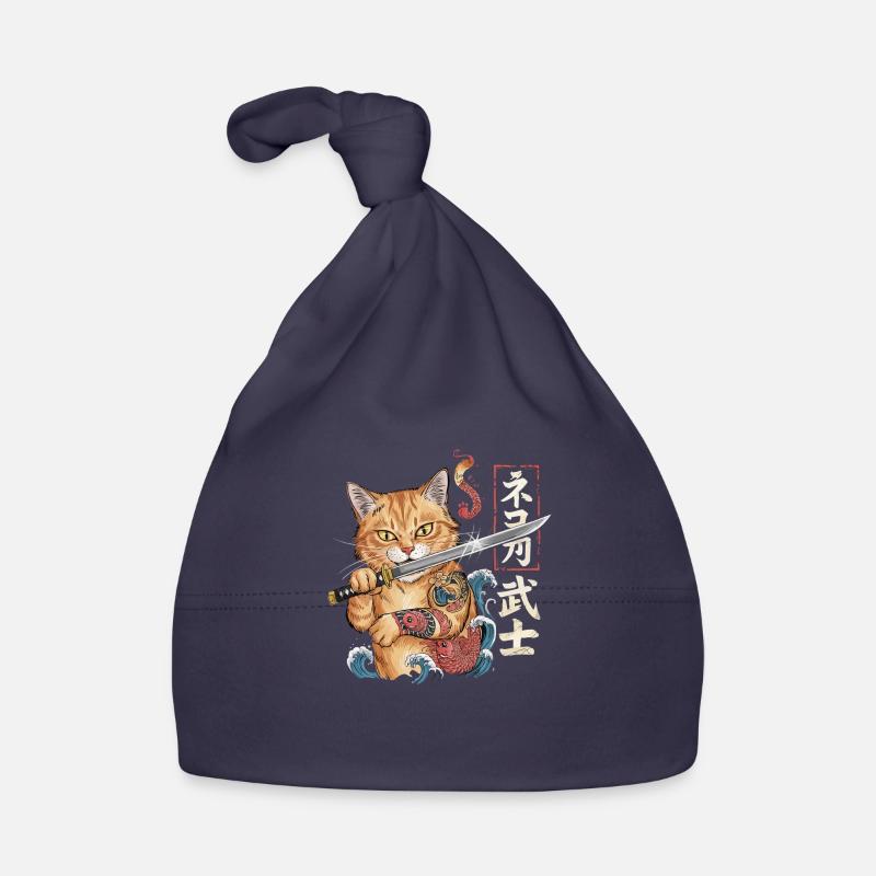 Samurai-Katze - Baby Bio-Mütze - Navy