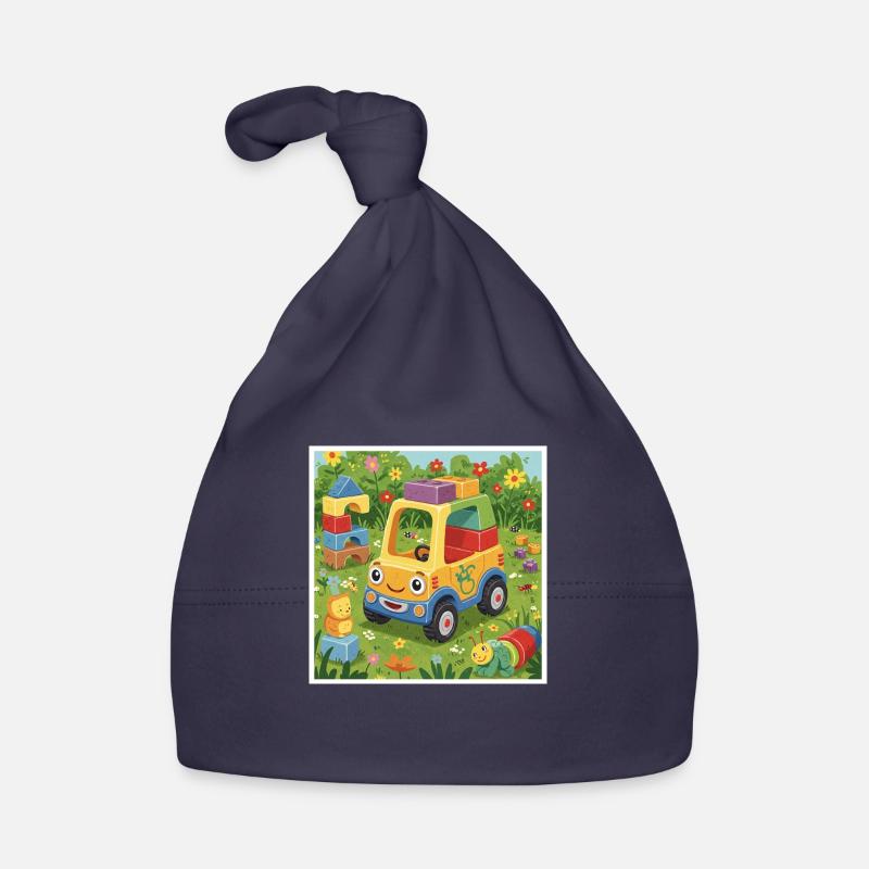 Camion jouet coloré dans le jardin - Bonnet bio Bébé - marine