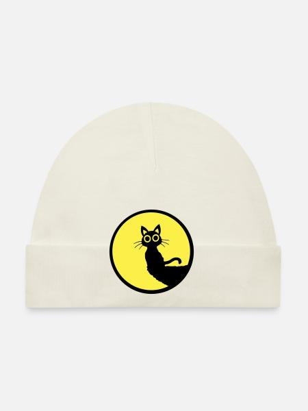 Cat Cute Moon Round Cliff Mountain Night Big Eyes - Organic Baby Cap - navy - Front
