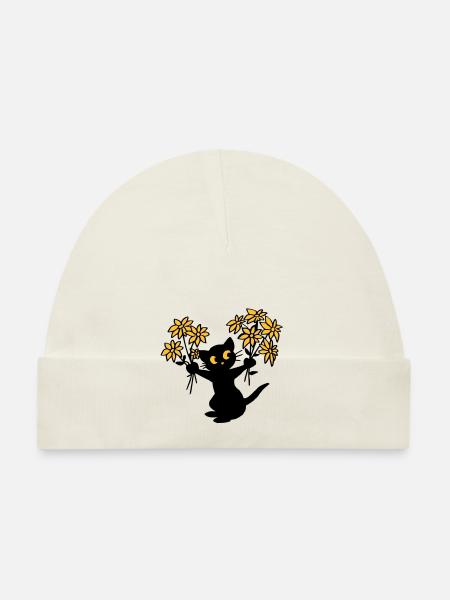 Die Katze mit Blumen - Baby Bio-Mütze - Navy - Vorne