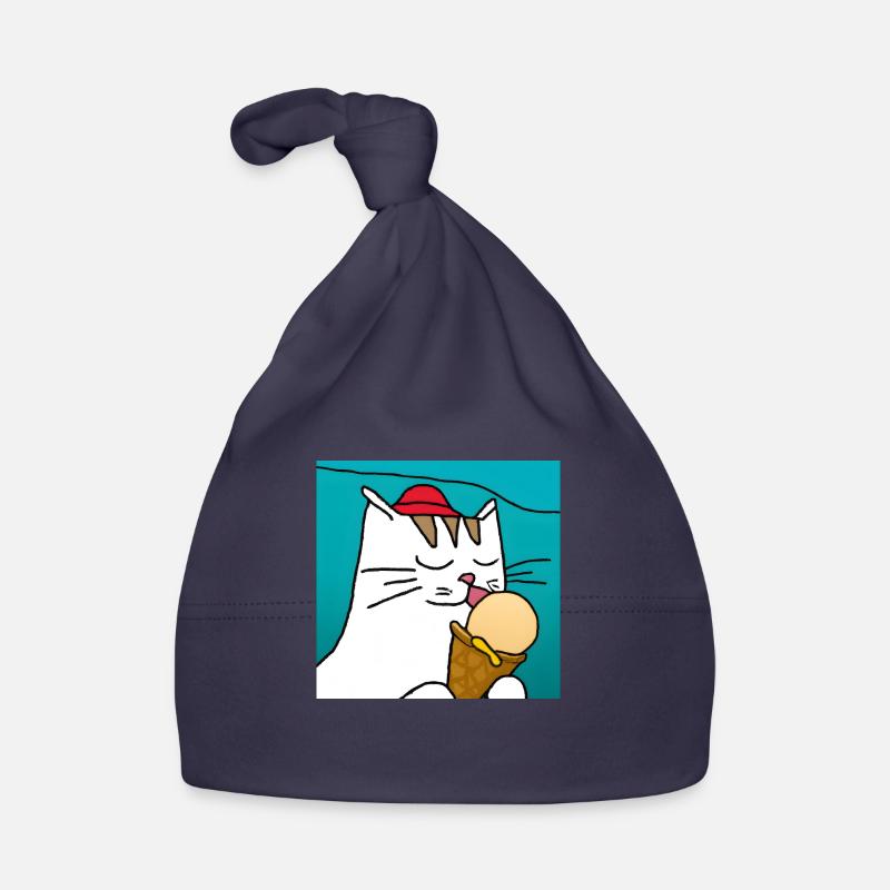 Katze mit Eis mit blauem Hintergrund - Baby Bio-Mütze - Navy