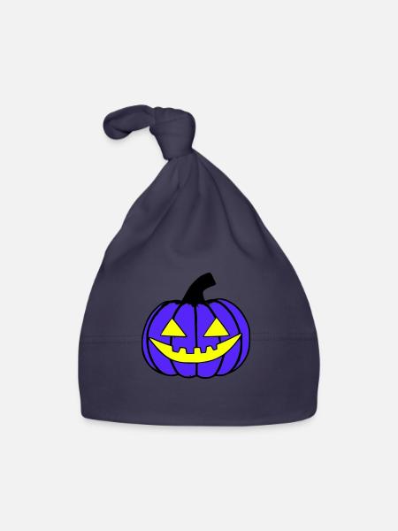 Halloween Spooky Pumpkin Lantern Vector - Organic Baby Cap - navy - Front