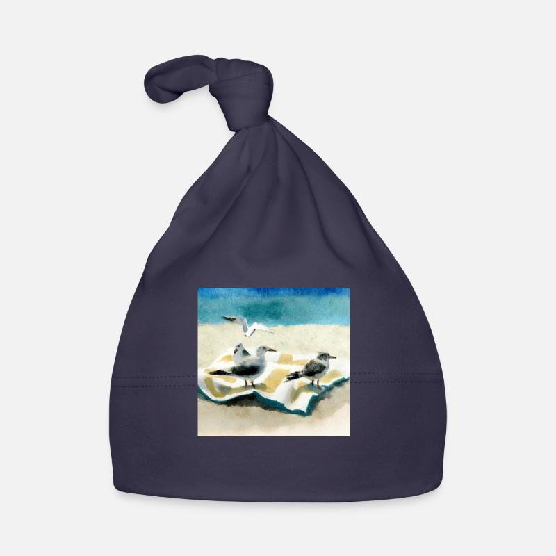 Seagulls on a towl at the beach Baby Bio-Mütze