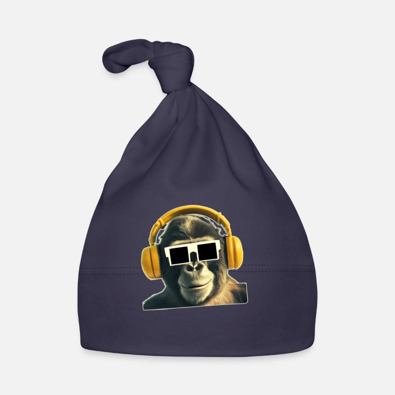 Cooler Affe mit Kopfhoerer und Brille Baby Bio-Mütze