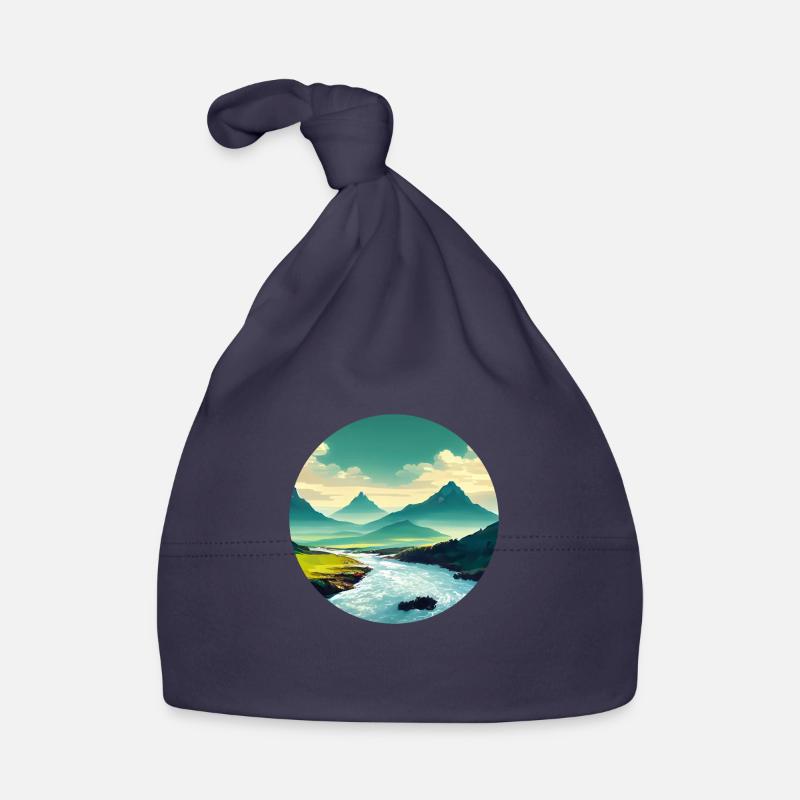 Montagne avec rivière - Bonnet bio Bébé - marine