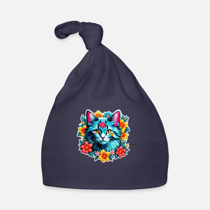chat et fleur aquarelle Bonnet bio Bébé
