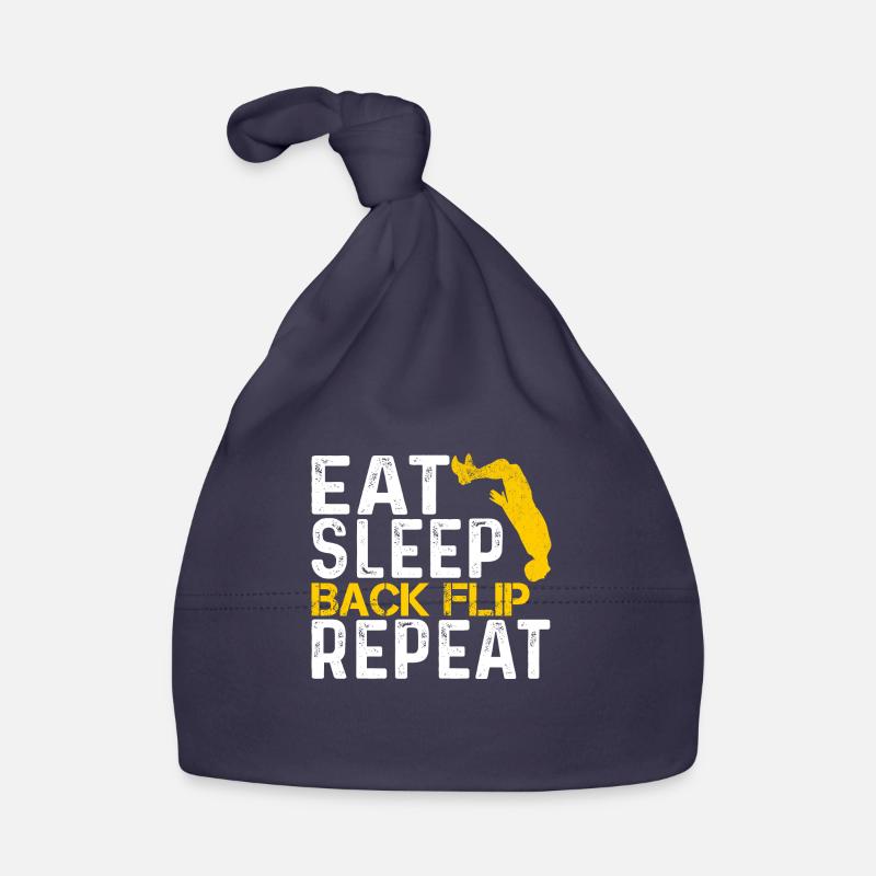 Vintage Eat Sleep Back Flip Répéter, Retour Flip - Bonnet bio Bébé - marine