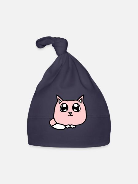 chat mignon a l’air heureux souriant chaton amusant - Bonnet bio Bébé - marine - Devant