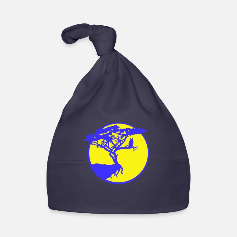 Baum Eule Vogel Mond Klippe Rund Nacht Silhouette Baby Bio-Mütze