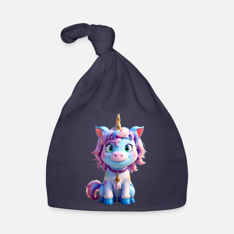 Licorne 3D colorée - Bonnet bio Bébé - marine