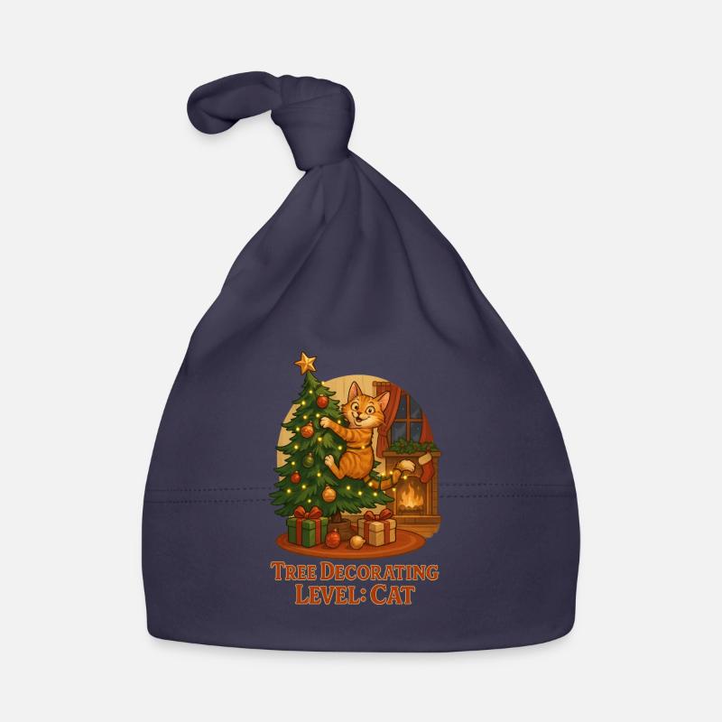 Cat decorates Christmas tree Organic Baby Cap