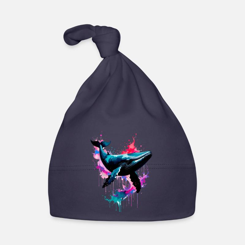 baleine, illustration, coloré, graffiti, coloré, éclaboussure - Bonnet bio Bébé - marine