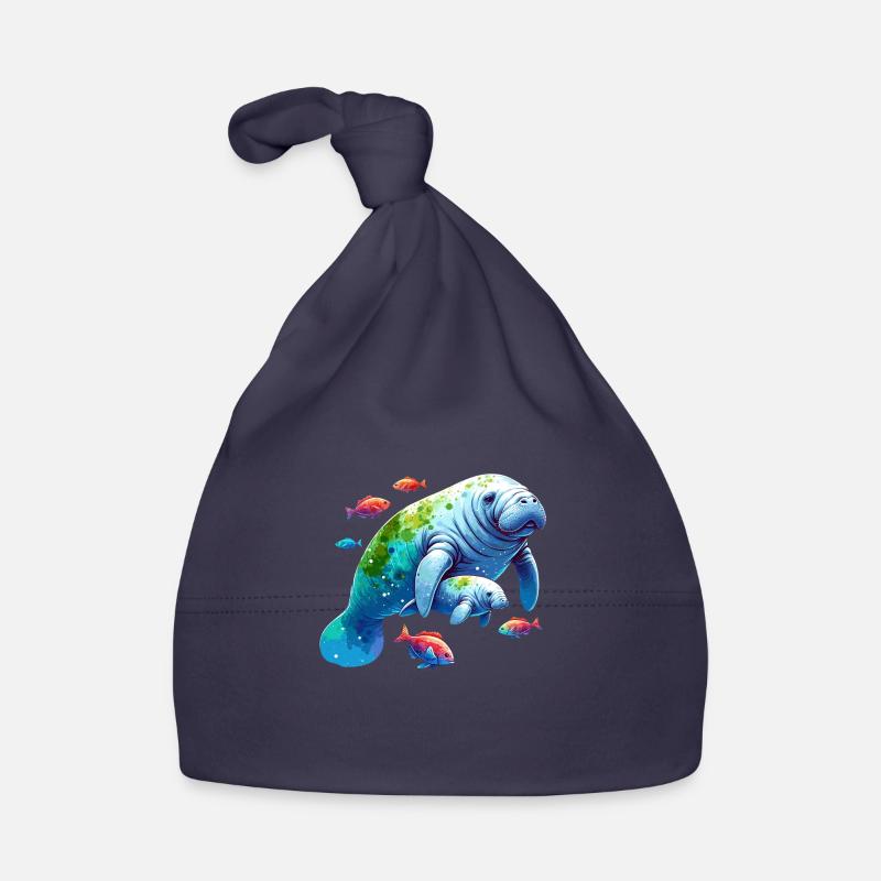 Manatee with calf and small colorful fish Organic Baby Cap