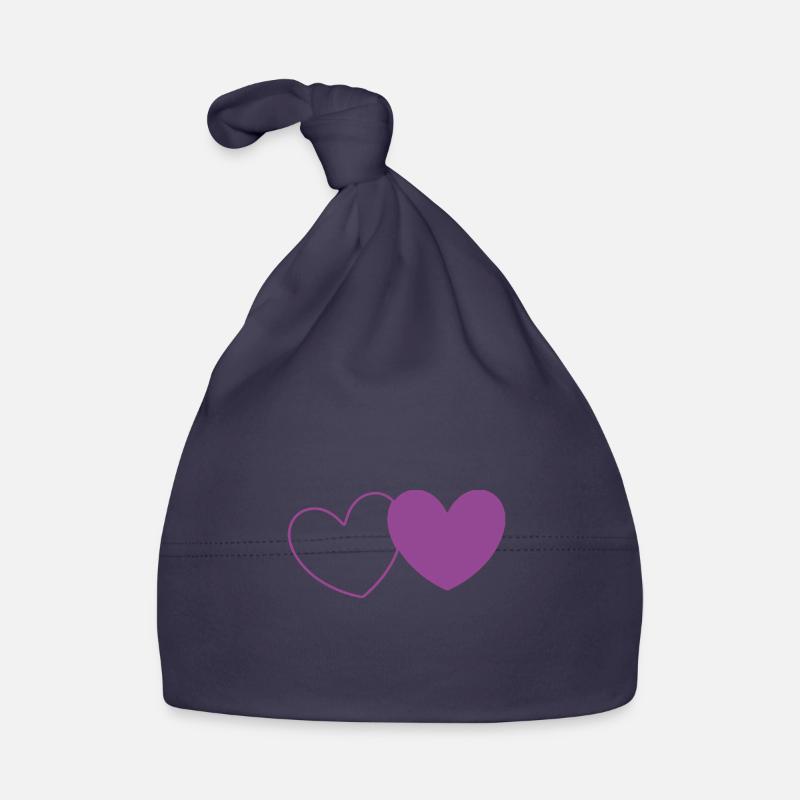 Coeur Violet 2 Coeurs Saint Valentin - Bonnet bio Bébé - marine