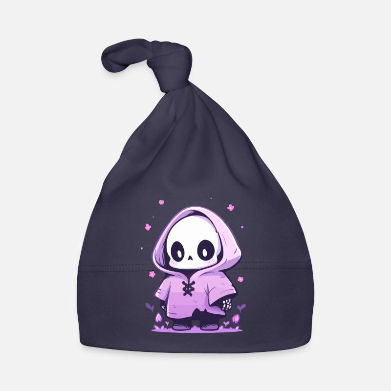 Squelette mignon d’Halloween - Design effrayant mignon - Bonnet bio Bébé - marine