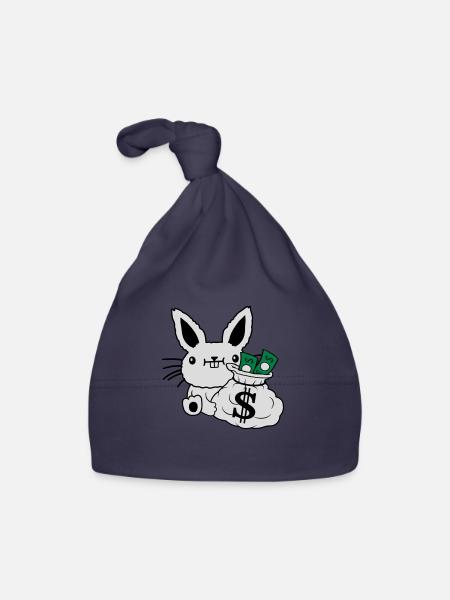 Reicher Geldsack Osterhase Geldscheine - Baby Bio-Mütze - Navy - Vorne