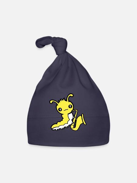 Caterpillar Saxophone Trumpet Instrument Music Hobby Cute - Organic Baby Cap - navy - Front