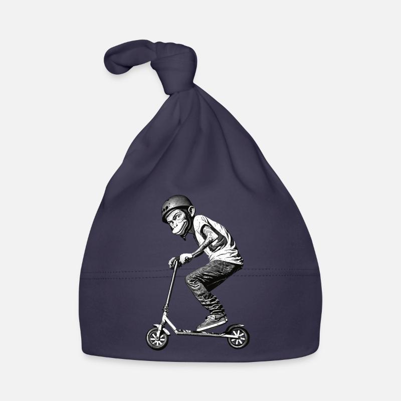 Stunt Scooter Monkey Does Tricks - Organic Baby Cap - navy