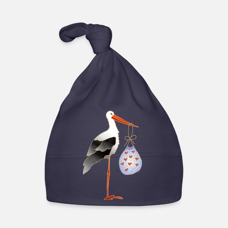 Oiseau cigogne - Bonnet bio Bébé - marine