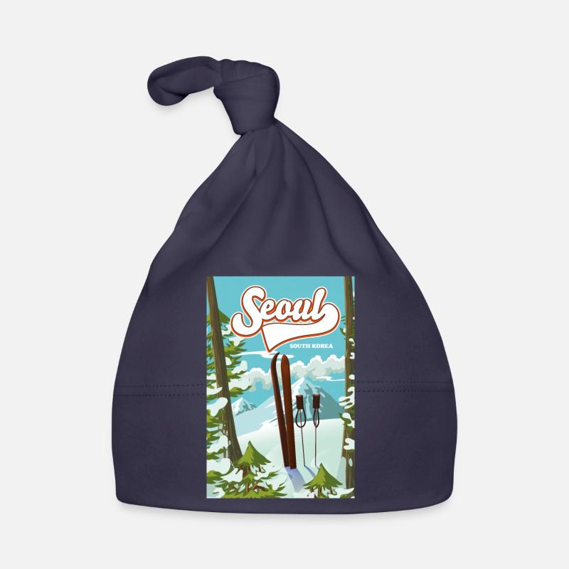 Séoul Corée du Sud Affiche de ski - Bonnet bio Bébé - marine